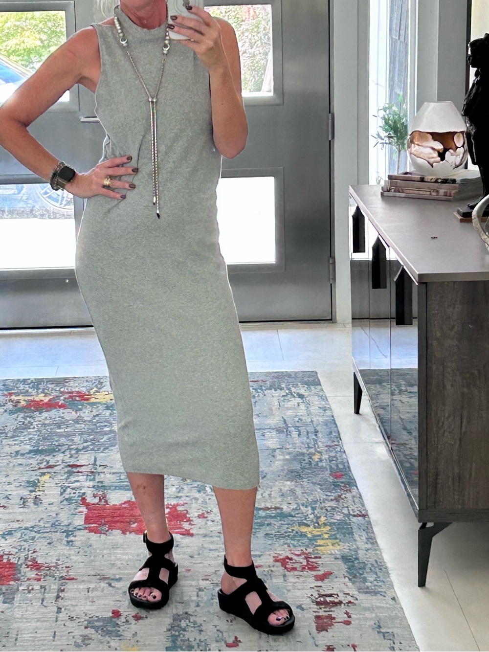 Cheap Monday Sleeveless Midi Knit Dress in Light Gray